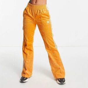 adidas Orange Corduroy Track Pants with White Stripes